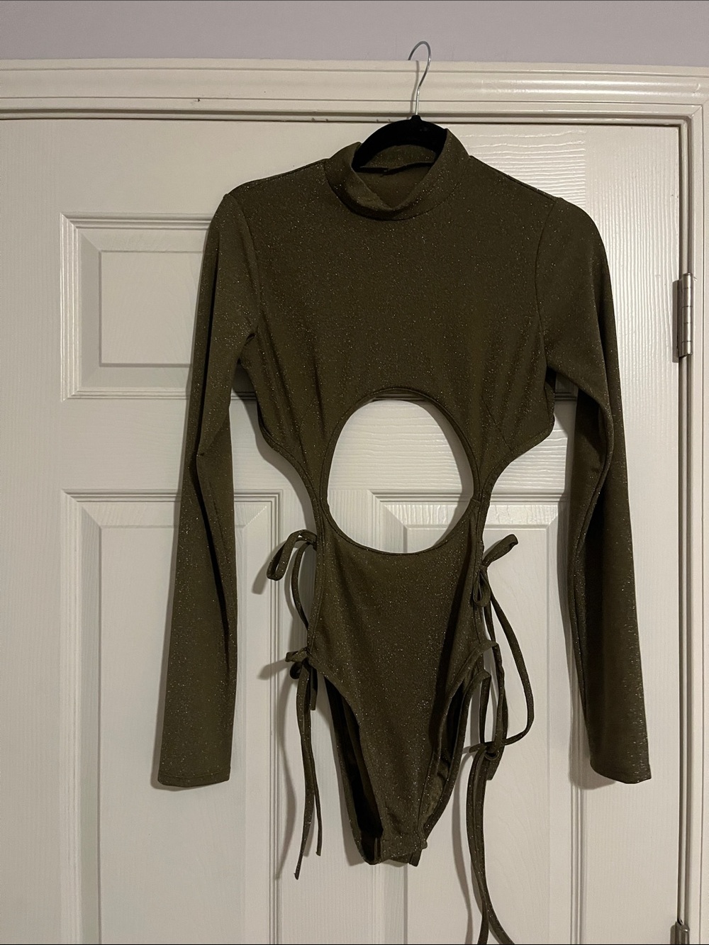 Savage X Fenty Olive Green Long-Sleeve Cutout One-Piece Bodysuit